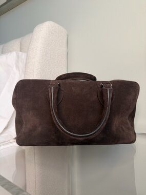 Reformation Medium Patritzia Bag in dark brown suede.